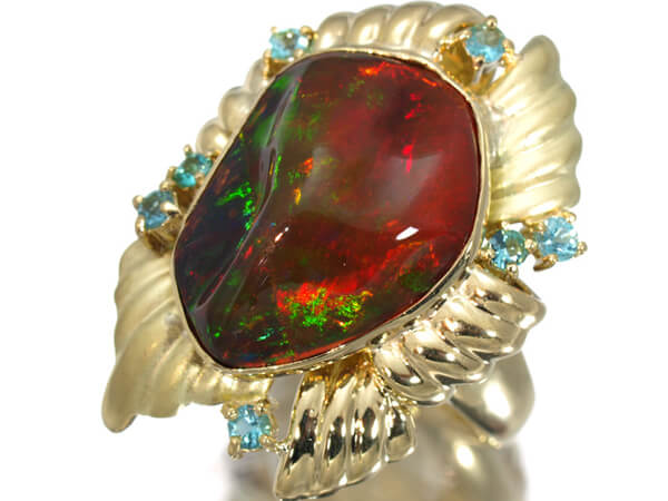 K18　オパール6.6ct　ダイヤモンドリング