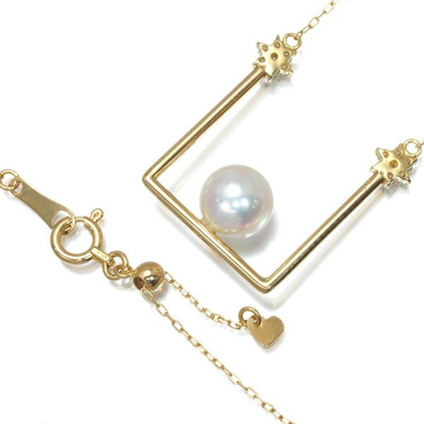 アコヤ真珠 パール 7.0mm珠 ダイヤ ダイヤモンド 0.10ct ネックレス K18YG 