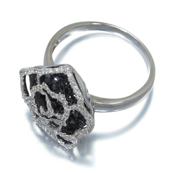 ブラック&クリア ダイヤリング ダイヤモンド 1.00ct フラワー 透かし K18WG/ブラックコーティング