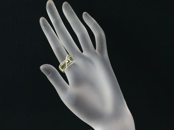 グリーン＆クリア ダイヤリング ダイヤモンド 1.00ct ミステリーセッティング K18YG 
