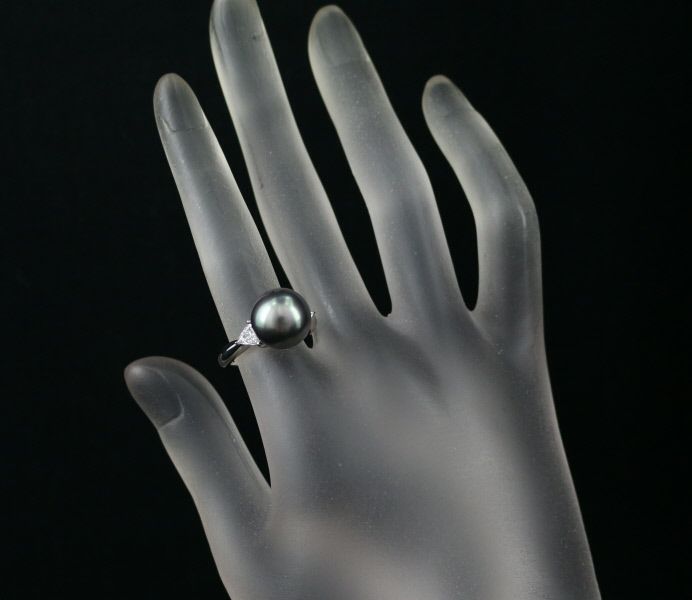 タサキ リング ブラックパール 真珠 11.5mm ダイヤ 0.36ct  11.5号 Pt900 