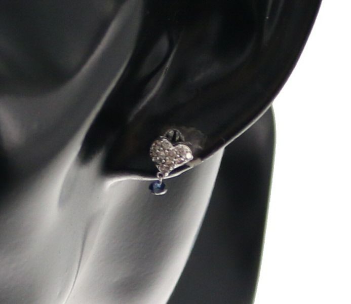 サファイア ダイヤ 0.12ct ハート 片耳 パヴェ ピアス K18WG 