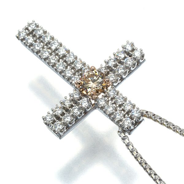 カシケイ ネックレス ダイヤ 0.52ct/1.00ct クロス Pt900/K18PG/WG 