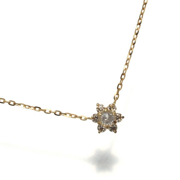 アガット ネックレス ダイヤ 0.1ct フラワー K18YG 