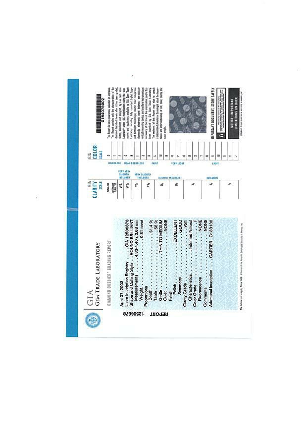 カルティエ リング ダイヤ 0.31ct F VS1 ソリテール 48号 Pt950 保証書/鑑定書