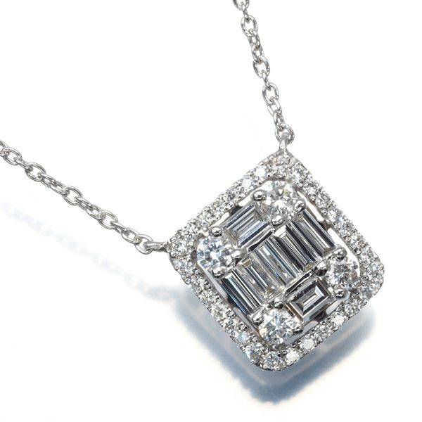 ダイヤ 0.49ct 2種カット ネックレス スクエア K18WG 