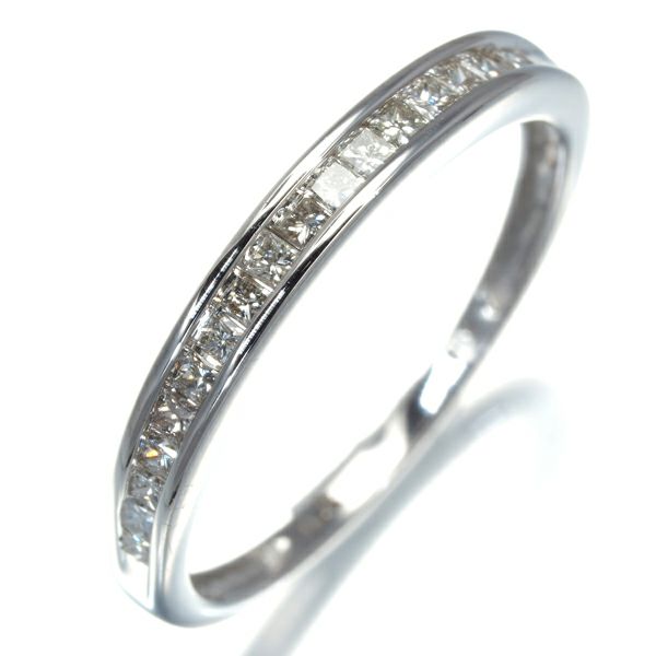 ダイヤ 0.25ct プリンセスカット レールセッテイング  リング K18WG 