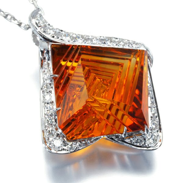 ミキモト ネックレス シトリン 14.17ct ダイヤ 0.27ct  ムーンシュタイナー K14WG 