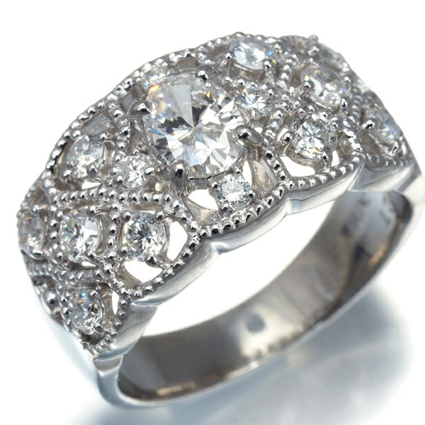 ダイヤ 0.427/0.59ct ミルグレイン 透かし オーバルカット リング Pt900 
