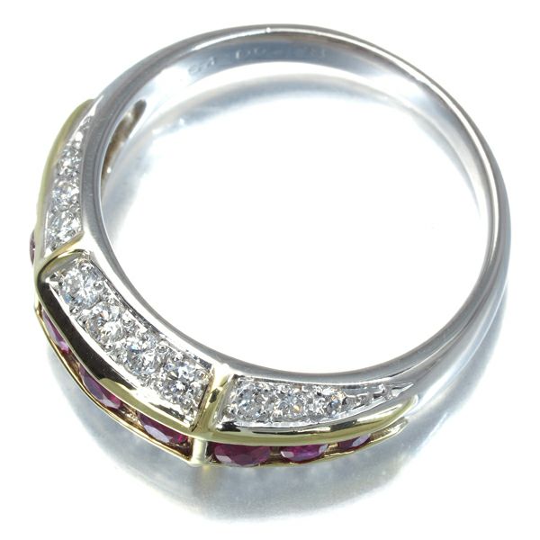ルビー 0.64ct ダイヤ 0.38ct レールセッティング  リング Pt900/K18YG 