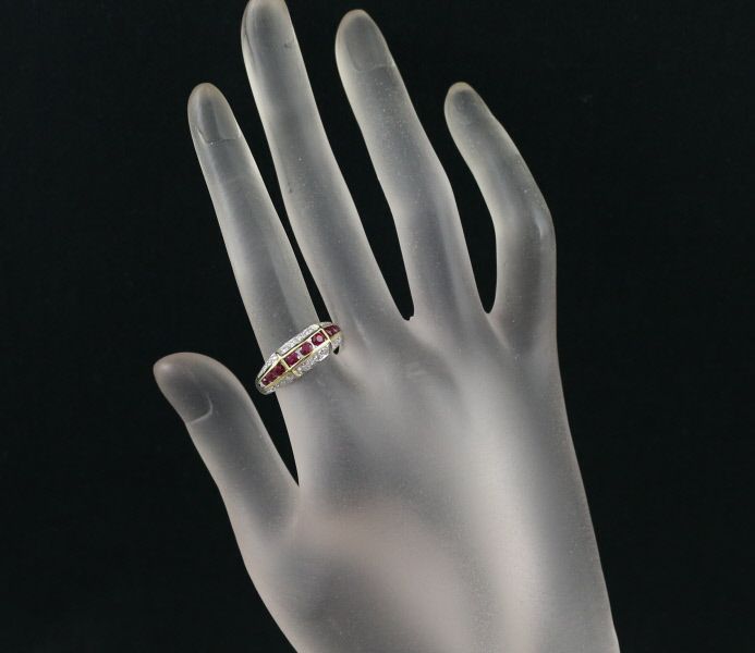 ルビー 0.64ct ダイヤ 0.38ct レールセッティング  リング Pt900/K18YG 