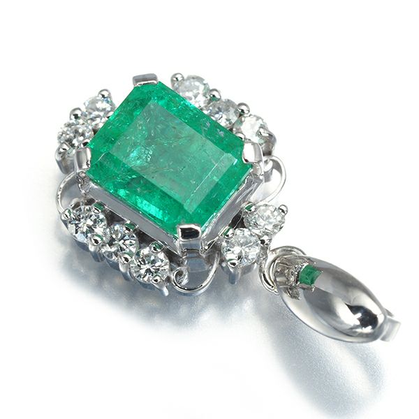 エメラルド 1.21ct ダイヤ 0.18ct クラシック  ペンダントトップ Pt900 