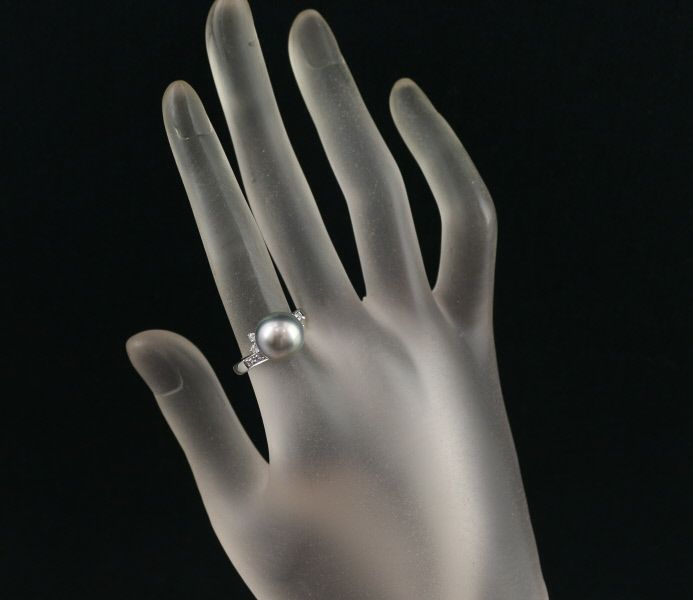 タサキ リング ブラックパール 黒蝶真珠 10.2mm ダイヤ 0.19ct  12号 Pt900 