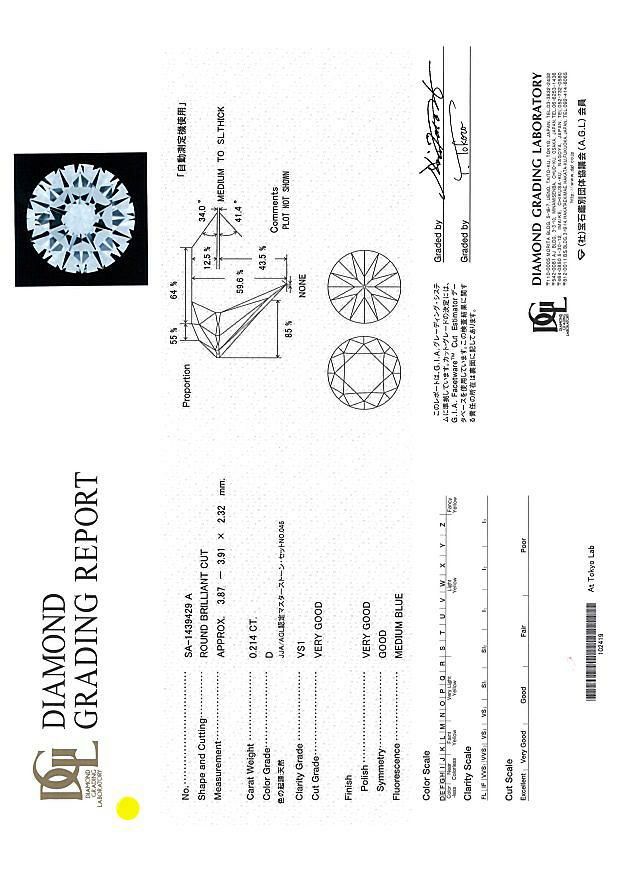 アガット リング ダイヤ 0.214ct D VS1 VG 0.04ct 12号 Pt900 鑑定書