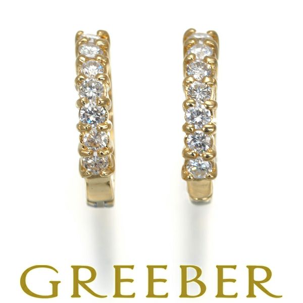 ダイヤ 0.15ct/0.15ct フープ ピアリング イヤリング K18YG 