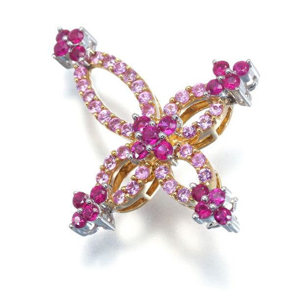 QVC ペンダントトップ ルビー 0.70ct ピンクサファイア 0.50ct クロス  K18YG/WG 保証書