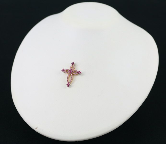 QVC ペンダントトップ ルビー 0.70ct ピンクサファイア 0.50ct クロス  K18YG/WG 保証書