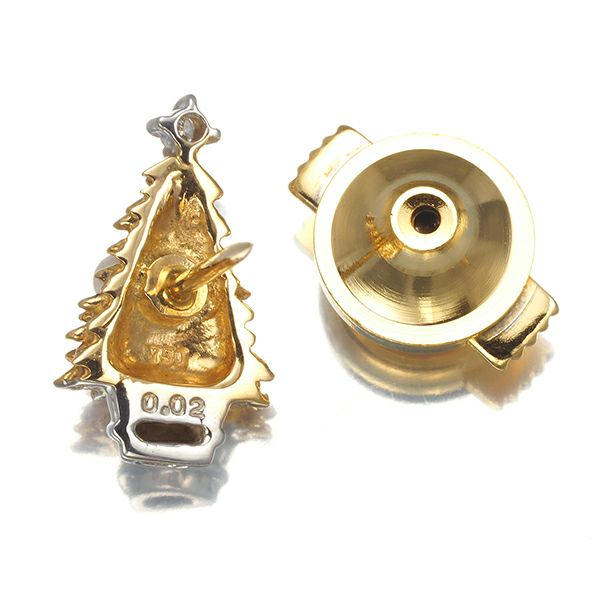 ベビーパール 真珠 2.3mm ダイヤ 0.02ct クリスマスツリー ピン  ブローチ K18YG/WG/合金 