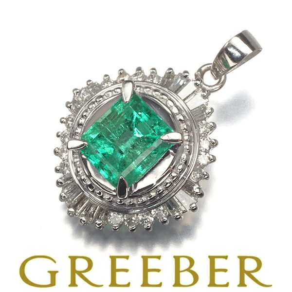エメラルド 1.31ct ダイヤ 0.40ct クラシック  ペンダントトップ Pt900 