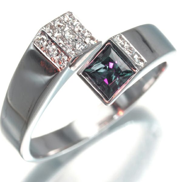 ジェムケリー リング アレキサンドライト 0.497ct ダイヤ 0.15ct  14号 K18WG 鑑別書