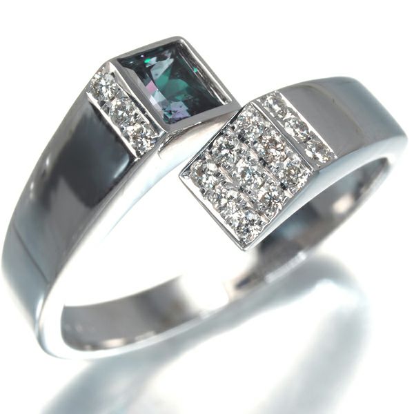 ジェムケリー リング アレキサンドライト 0.497ct ダイヤ 0.15ct  14号 K18WG 鑑別書