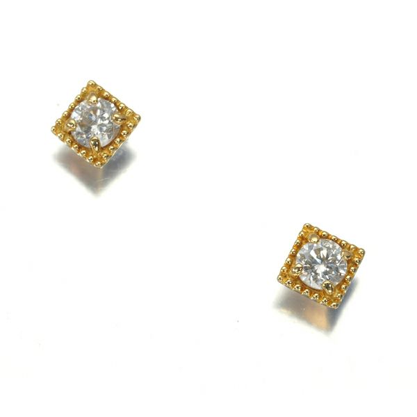 ダイヤ 0.05ct/0.05ct 一粒 スクエア ピアス K18YG 