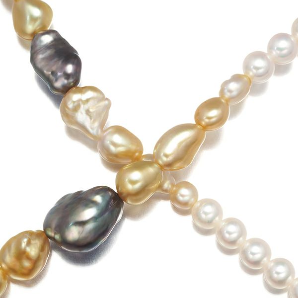 ミキモト ネックレス ゴールデンパール ベビーパール アコヤ真珠 4.5-10.7mm ロング シルバー 