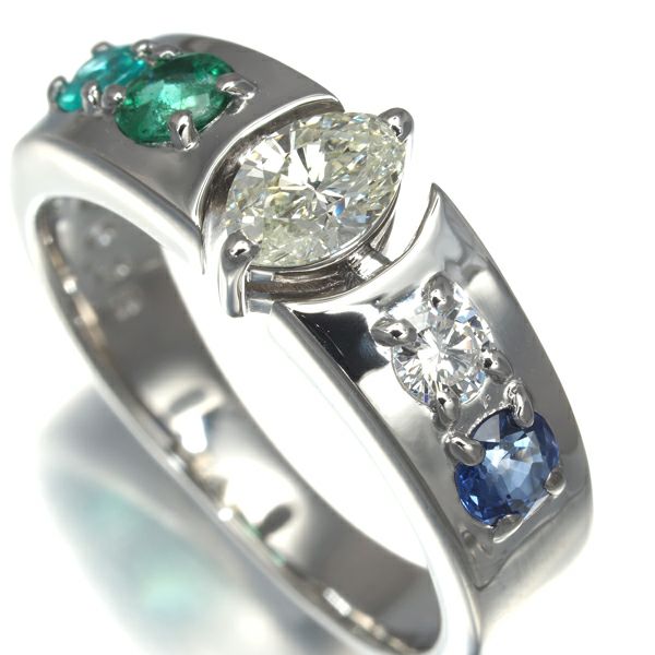 タサキ リング ダイヤ 0.48ct パライバトルマリン エメラルド サファイア 11.5号 Pt900