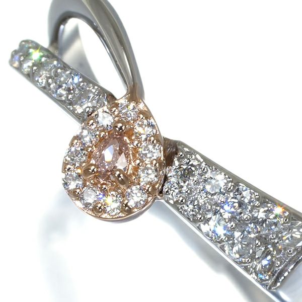 ピンク&クリアダイヤ 0.033ct FANCY PINK  リング Pt950/K18PG 鑑定書