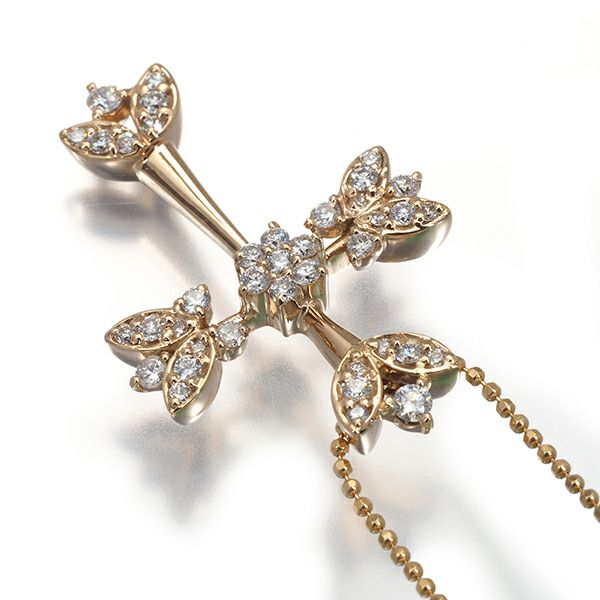 ダイヤ 0.470ct クロス  ネックレス K18PG 