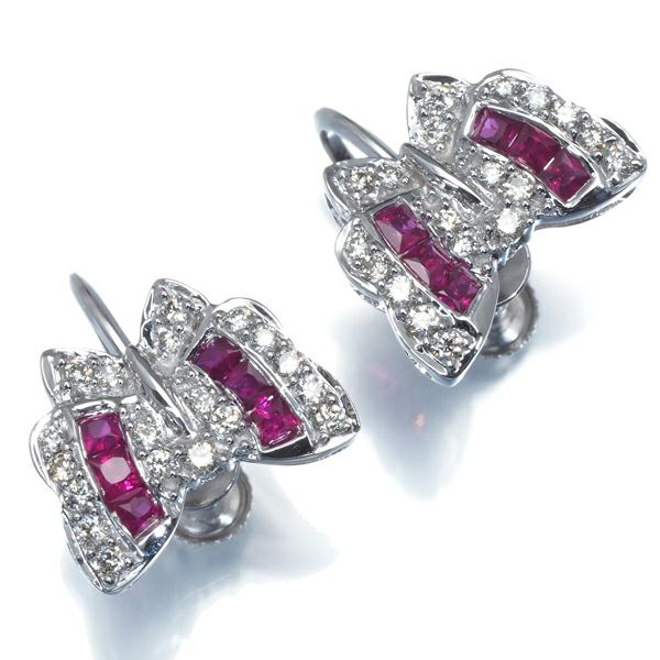 QVC イヤリング ダイヤ 0.20ct  ルビー 0.36ct  バタフライ アニマル K18WG 保証書