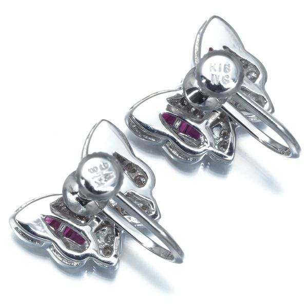 QVC イヤリング ダイヤ 0.20ct  ルビー 0.36ct  バタフライ アニマル K18WG 保証書