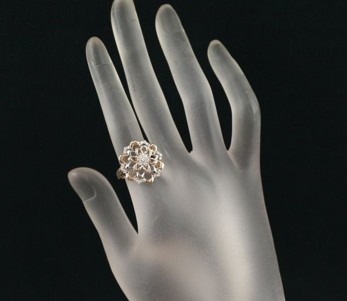 ダイヤ 0.30ct 透かし フラワー  リング K18PG/Pt900 