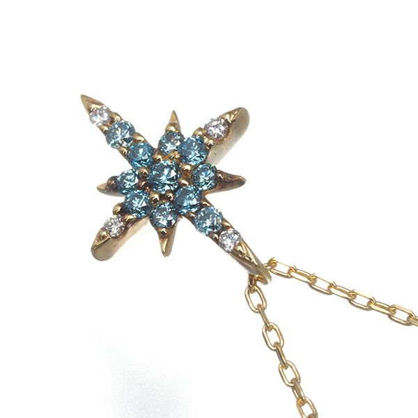 スタージュエリー ネックレス ダイヤ 0.05ct/0.01ct クロッシングスター  K18YG 
