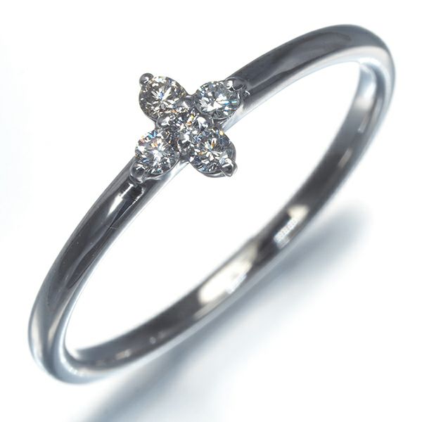 ダイヤ 0.09ct フラワー  リング K18WG 