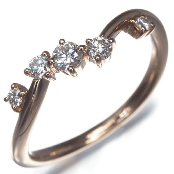 ダイヤ 0.25ct ウェーブ 5P  リング K18PG 