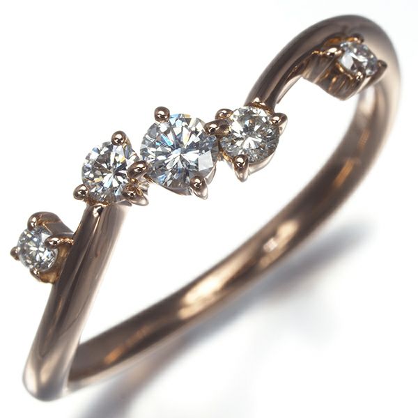 ダイヤ 0.25ct ウェーブ 5P  リング K18PG 