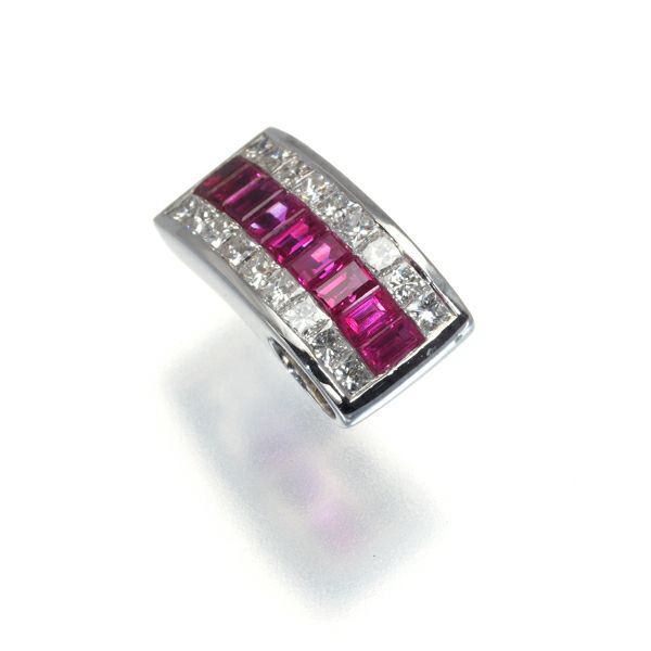 ルビー 0.52ct ダイヤ 0.32ct レールセッティング  ペンダントトップ K18WG 