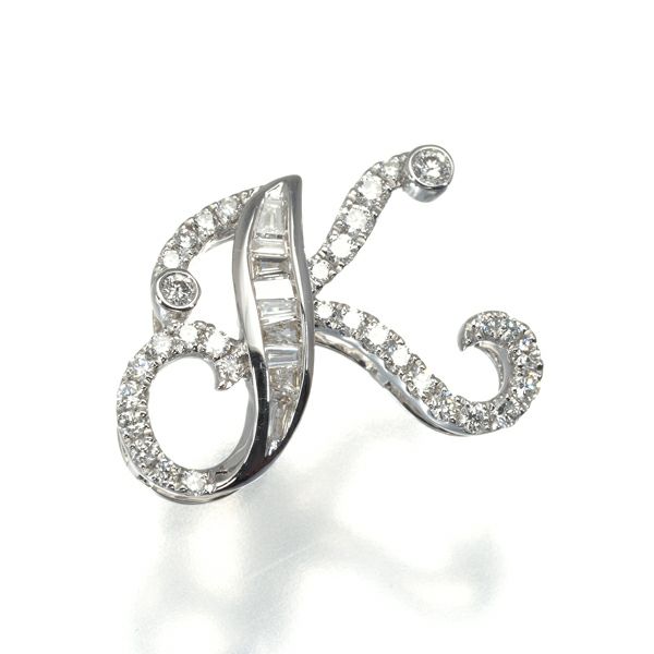 ダイヤ 0.25ct アルファベット イニシャル K 2種カット  ペンダントトップ K18WG 