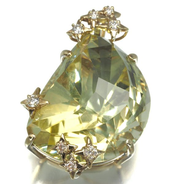 レモンクォーツ 30.53ct ダイヤ 0.21ct 特殊カット スター  ペンダントトップ K18YG 