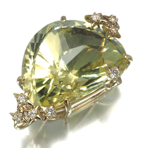 レモンクォーツ 30.53ct ダイヤ 0.21ct 特殊カット スター  ペンダントトップ K18YG 