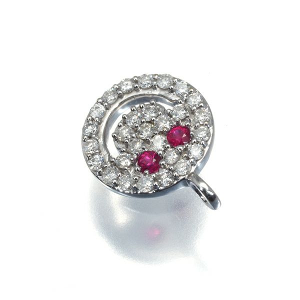 ダイヤ 0.25ct ルビー 0.07ct パヴェ スマイル リバーシブル ペンダントトップ K18WG 