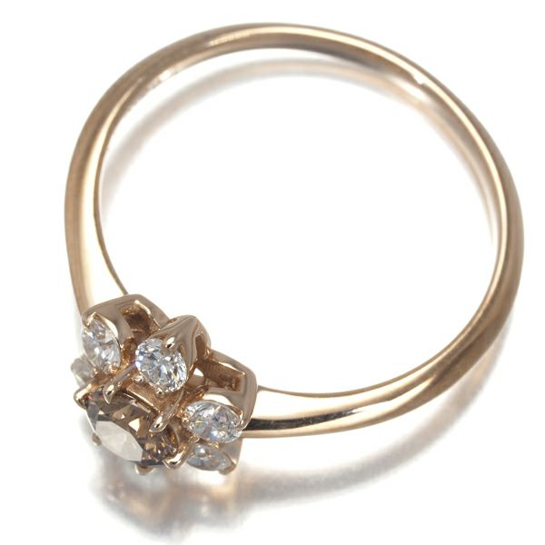 FANCY LIGNT BROWN ダイヤ 0.285ct VS1 フラワー  リング K18PG 鑑定書