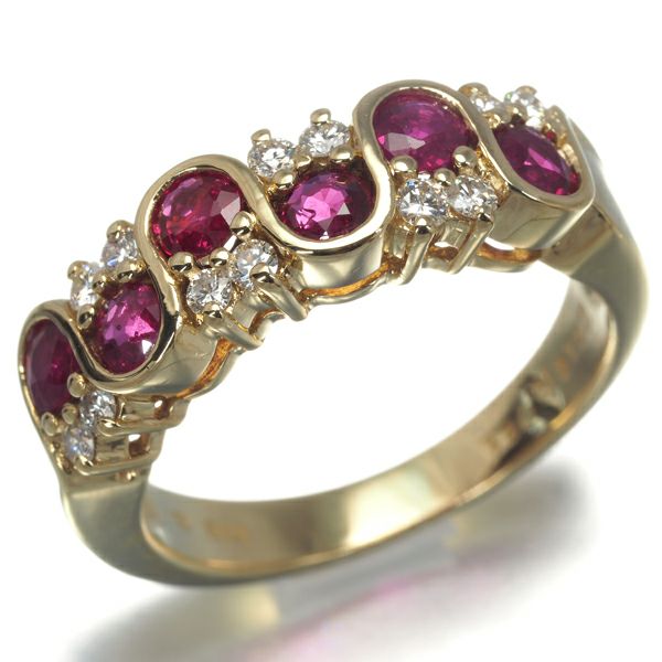 ミキモト リング ルビー 0.81ct ダイヤ 0.18ct  ウェーブ 10号 K18YG 