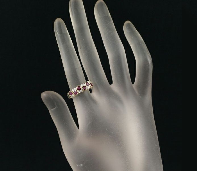 ミキモト リング ルビー 0.81ct ダイヤ 0.18ct  ウェーブ 10号 K18YG 