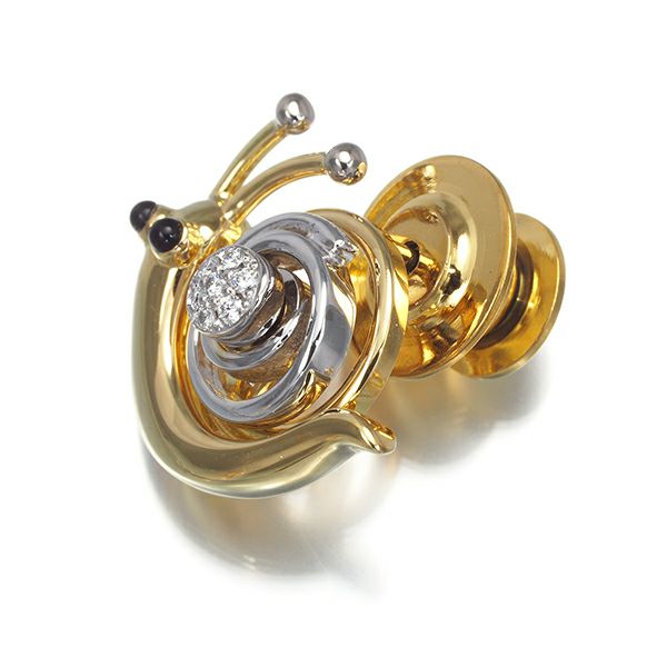 ウォルサム ブローチ ダイヤ 0.05ct オニキス  ピン カタツムリ アニマル K18YG/WG/合金 