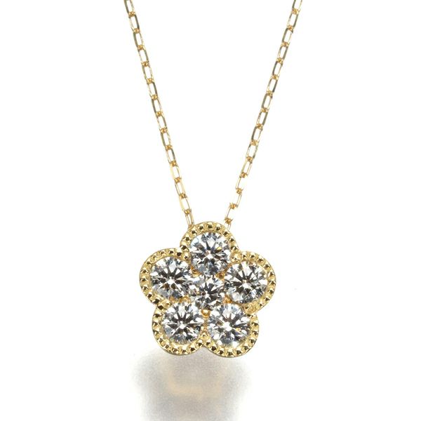 ダイヤ 0.30ct ミルグレイン フラワー  ネックレス K18YG 