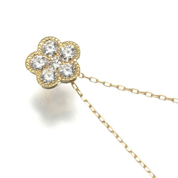 ダイヤ 0.30ct ミルグレイン フラワー  ネックレス K18YG 
