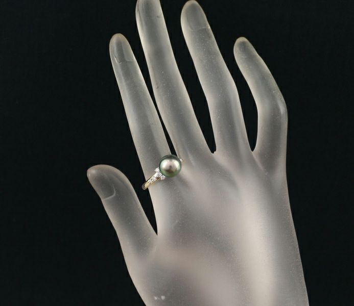 タサキ リング ブラックパール 黒蝶真珠 9.2mm ダイヤ 0.18ct  13号 K18YG 