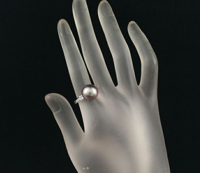 タサキ リング ブラックパール 黒蝶真珠 11.8mm ダイヤ 0.27ct  12号 Pt900 